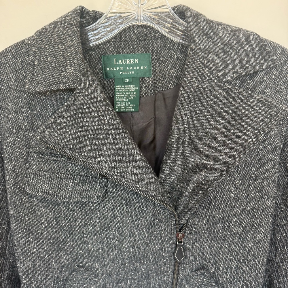Lauren Ralph Lauren 2P Black & White Tweed Business Casual Moto Jacket — EUC - Picture 8 of 14